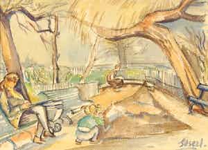 Henk van den Idsert - Vrouw en kind op speelplaats - Parijs verkocht voor € 70!