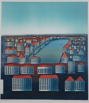 Willem de Vries - Houtsnede, Lost City VI- Ingelijst kopen? Bied vanaf 30!