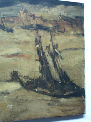 Gerard van Lerven - Olieverf op doek , Schepen op het strand…48½ x 58½ cm. kopen? Bied vanaf 60!