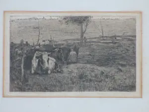 Willem de Zwart - Melkende boer - Ets kopen? Bied vanaf 48!