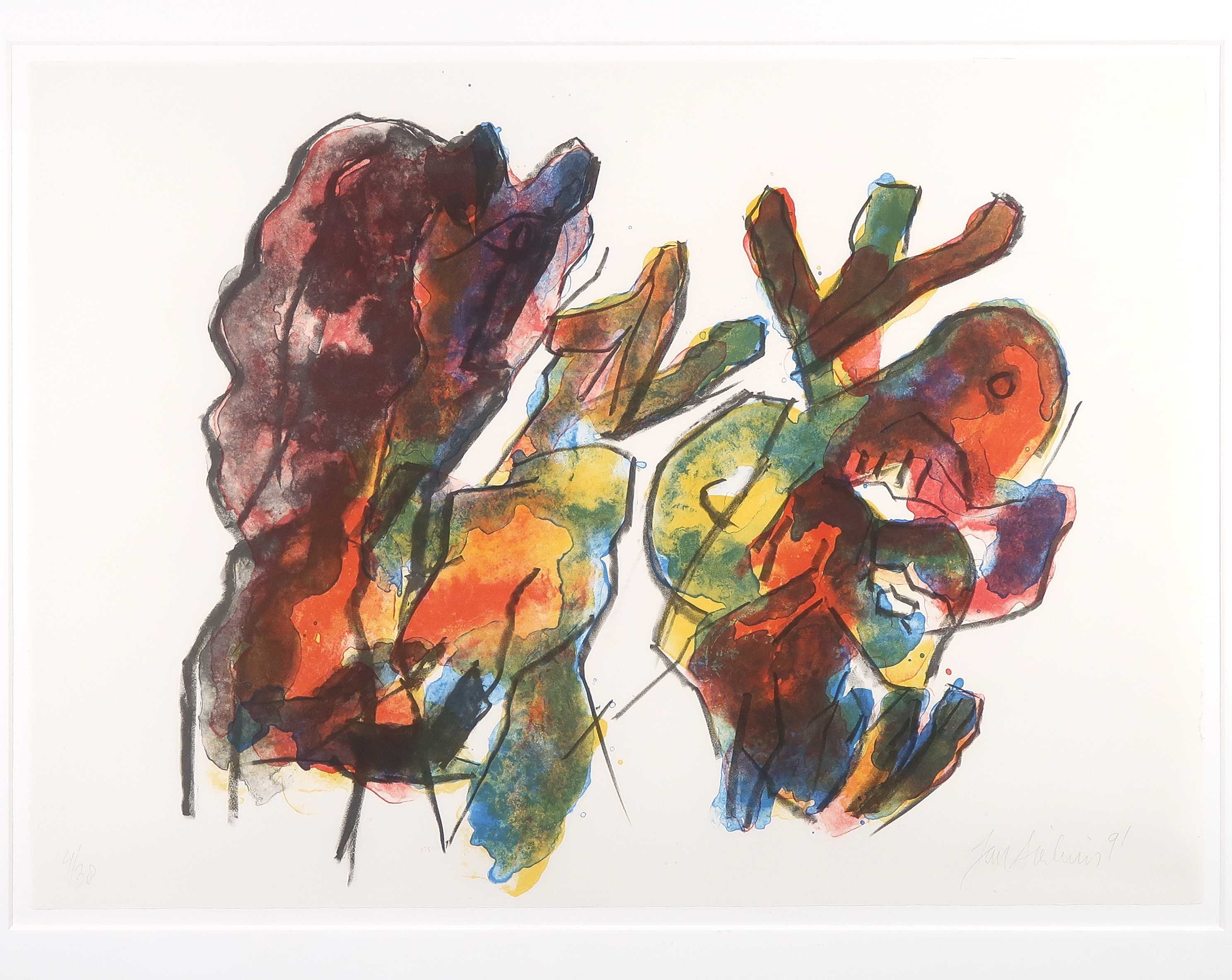 Jan Sierhuis - Litho, Z.T. Dierfiguren - Ingelijst kopen? Bied vanaf 80!