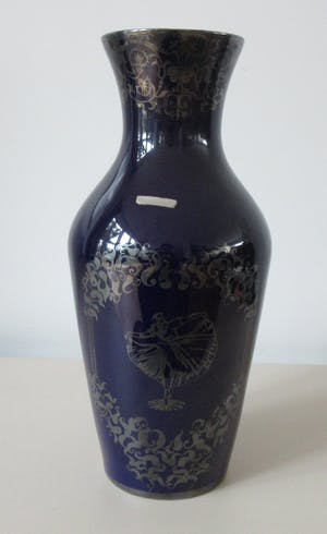 Curiosa - C.C. Alba Ceramica Oviedo - Grote blauwe vaas met sterling zilveren decoratie kopen? Bied vanaf 1!