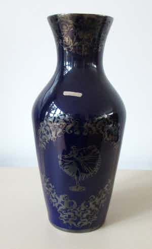 C.C. Alba Ceramica Oviedo - Grote blauwe vaas met sterling zilveren decoratie verkocht voor € 1!