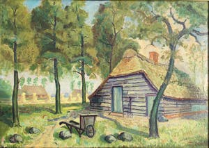 Tijmen Moll - Boerenschuur in Goois landschap | olieverf schilderij (ingelijst) kopen? Bied vanaf 115!