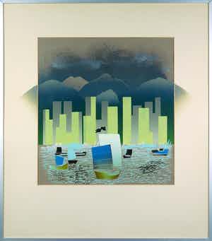 Frans de Jong - Sjabloondruk, Hong Kong - Ingelijst verkocht voor € 50!