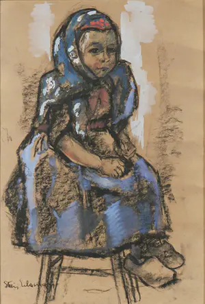 Stien Eelsingh - Houtskool en gouache, Staphorstermeisje - Ingelijst kopen? Bied vanaf 3500!