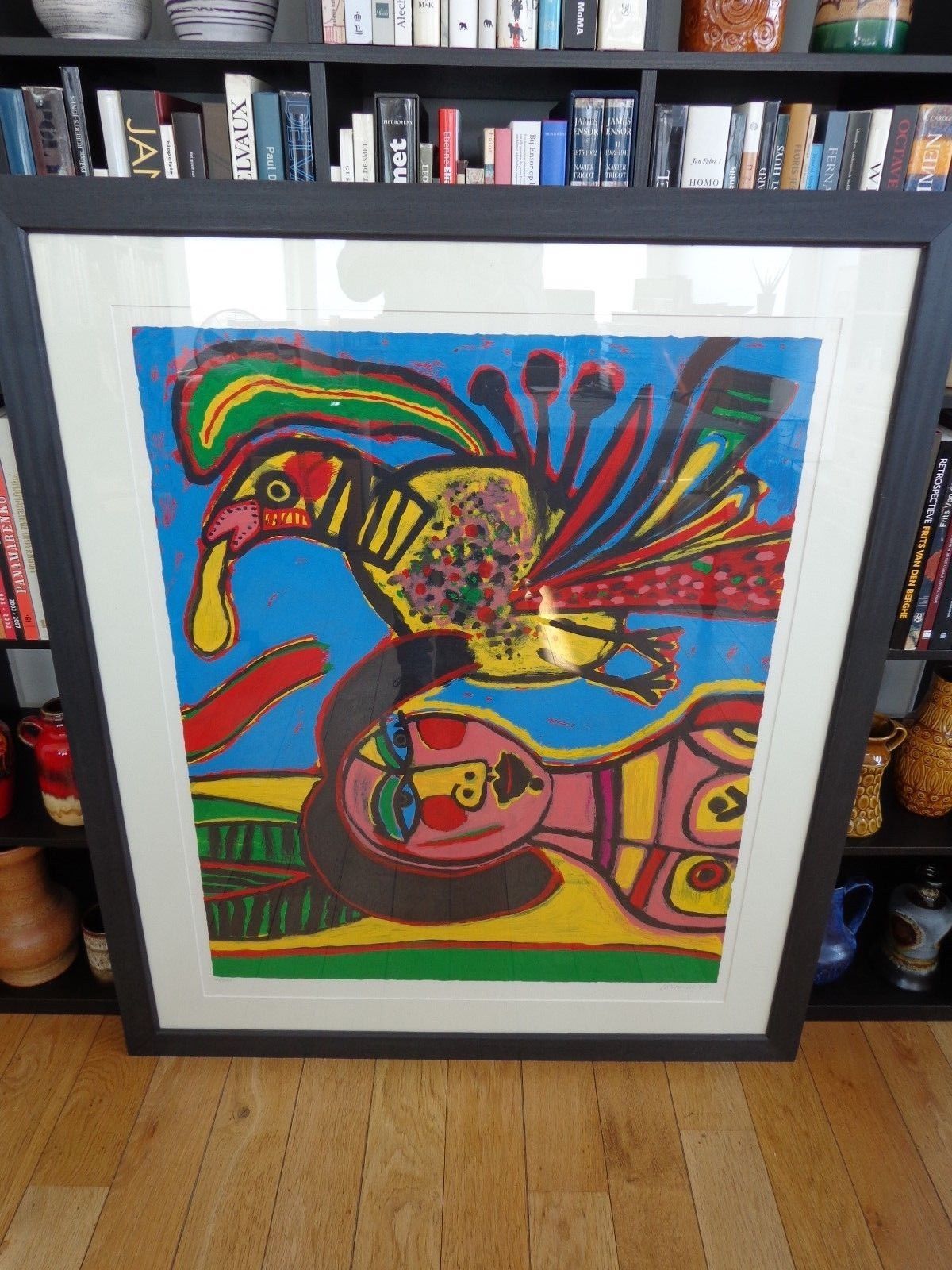 Corneille - KLEURRIJKE VOGEL / KLEURZEEFDRUK / 132x112cm / KADER / SIG kopen? Bied vanaf 520!