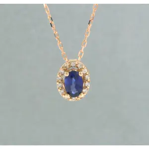 14k gouden collier met hanger bezet saffier en briljant geslepen diamant 0,07ct kopen? Bied vanaf 185!