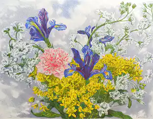 Edgar Fernhout - Bouquet met irissen, litho - Gratis verzending! verkocht voor € 50!