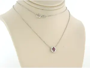 14k wit gouden collier met robijn en briljant geslepen diamant 0.10ct-45cm kopen? Bied vanaf 180!