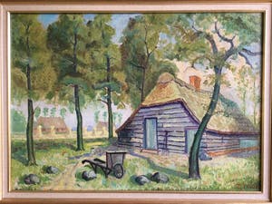 Tijmen Moll - Boerenschuur in Goois landschap | olieverf schilderij (ingelijst) kopen? Bied vanaf 115!