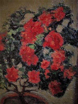 Niet of onleesbaar gesigneerd - GROOT omstreeks 1930 geschilderd stilleven van Rode potplant kopen? Bied vanaf 10!