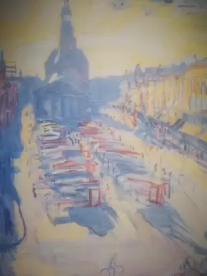 Johan Dijkstra - Gezicht op de Vismarkt Groningen. kopen? Bied vanaf 109!