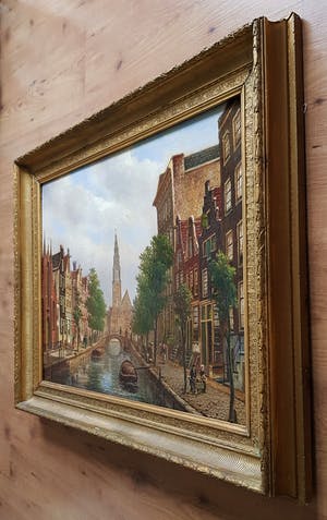 Oene Romkes de Jongh - zicht op Groenburgwal en Zuiderkerk te Amsterdam. kopen? Bied vanaf 1995!