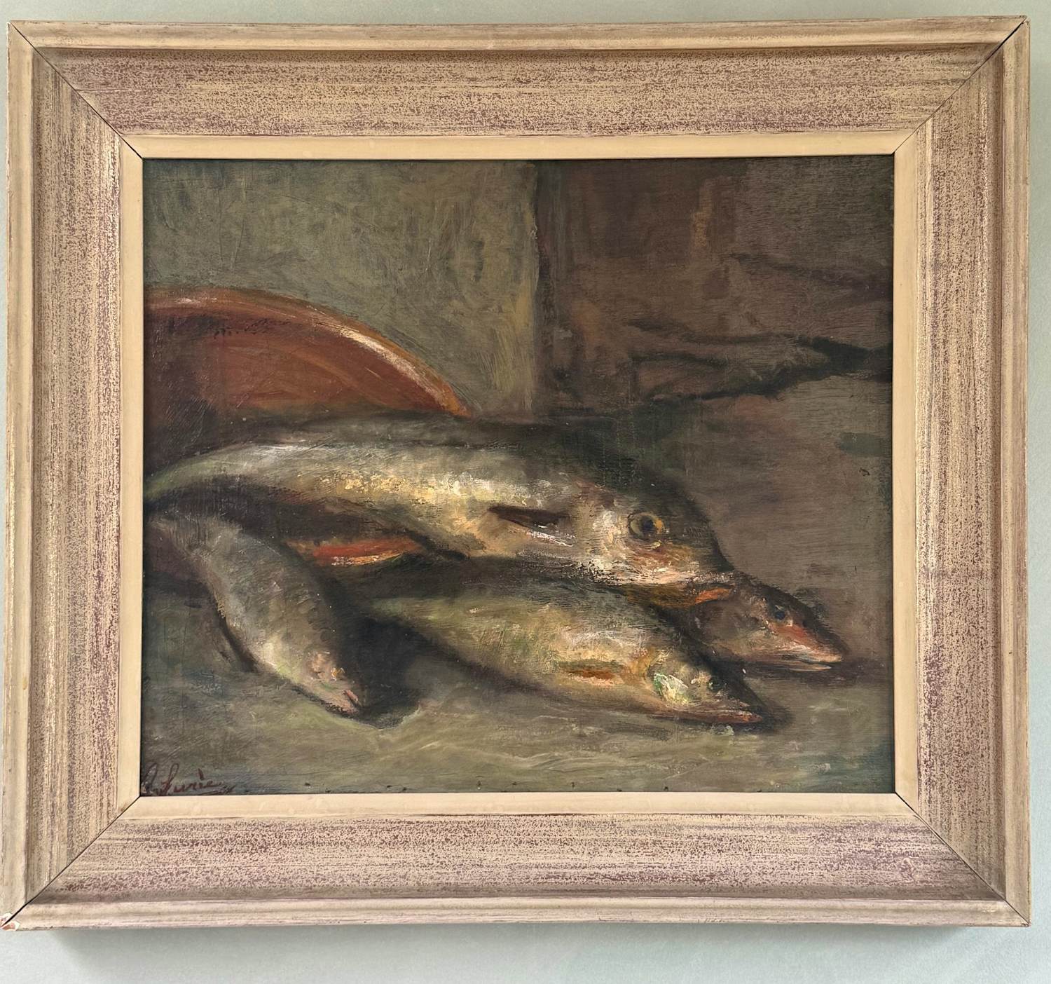 Jacoba Surie - Olieverf op doek - Visstilleven verkocht voor € 500!