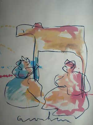 Anton Heyboer - Acryl en pastel , 2 Vrouwen & het Dier – 107 x 79 cm. kopen? Bied vanaf 150!