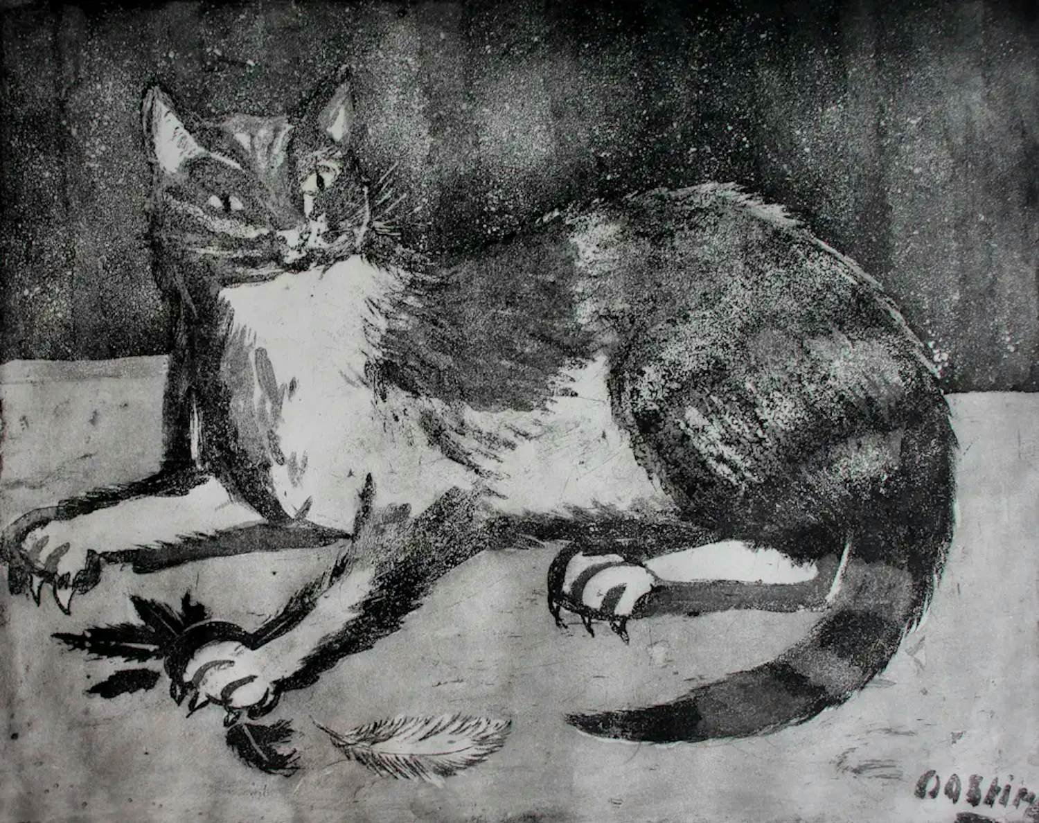 Jeanne Bieruma Oosting - Ets/aquatint: 'Het roofdier', voorstelling van een kat kopen? Bied vanaf 399!