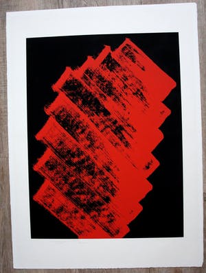 Willem Hussem - Compositie in rood op zwart, zeefdruk - 1970 kopen? Bied vanaf 250!