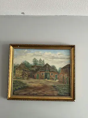 Niet of onleesbaar gesigneerd - Olieverf op doek Boerderij H de Jong kopen? Bied vanaf 1!