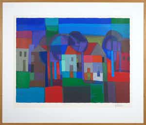 Ton Schulten - Zeefdruk, Dorpskern - Ingelijst (Groot) verkocht voor € 250!