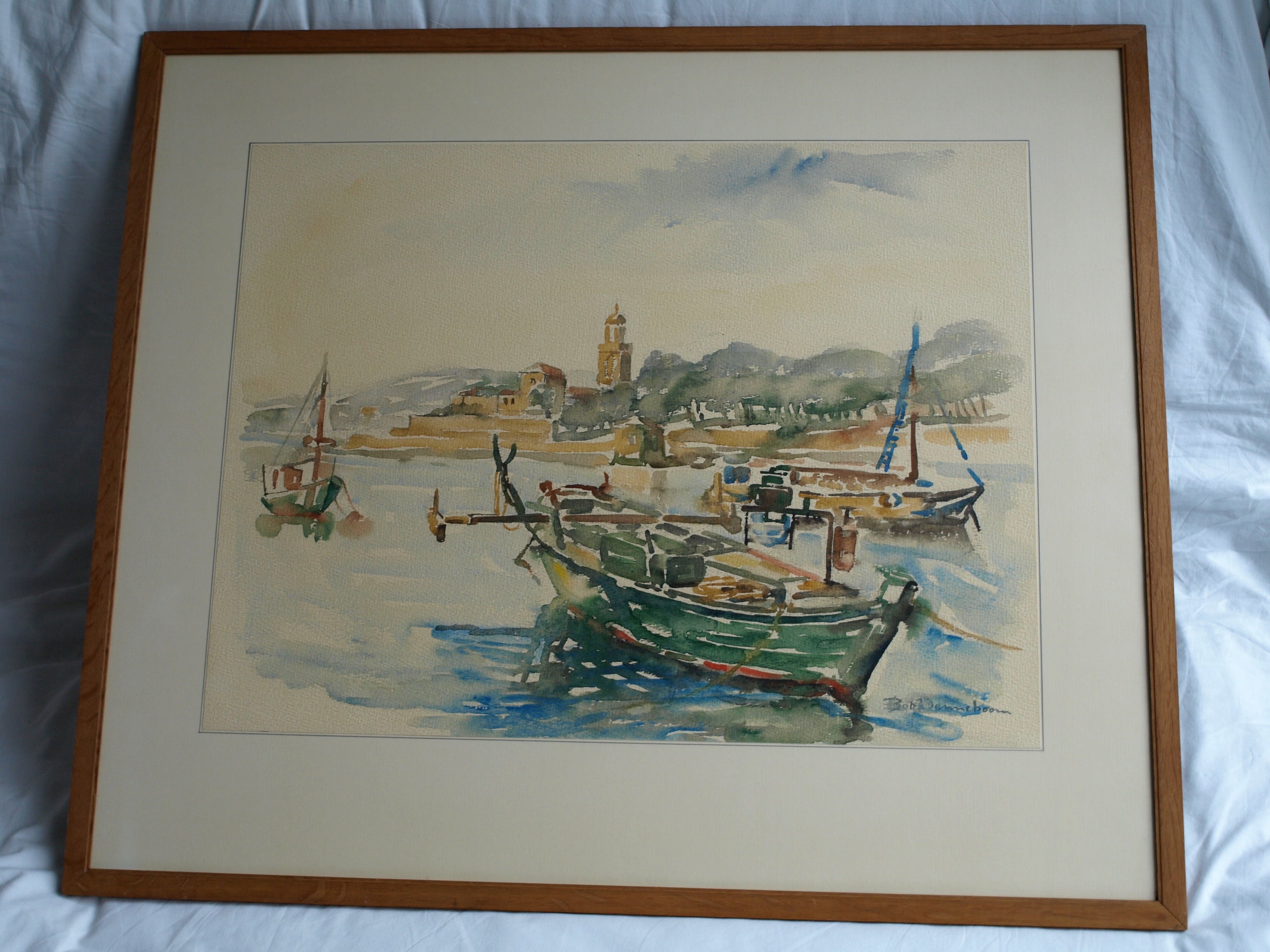 Bob Denneboom - Aquarel – Haven - ingelijst – ca 1958 kopen? Bied vanaf 45!