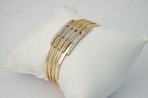 1232 - Elegante 14 karaats gouden Bicolor unisex armband - open model - gekeurd kopen? Bied vanaf 330!