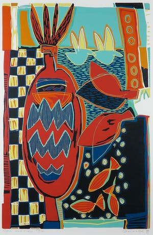 Diana van Hal - Linosnede, Open and close - Ingelijst kopen? Bied vanaf 40!