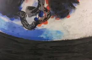 Lei Molin - Inkttekening, Abstracte compositie in rood blauw en zwart - Ingelijst (Zeer groot) kopen? Bied vanaf 400!