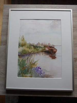 Jan van Bragt - Aquarel met een afgemeerde roeiboot. kopen? Bied vanaf 20!