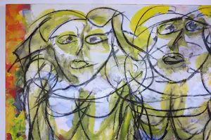 Angelos Tassopoulos - Olieverf op doek, Compositie met drie figuren - Zeer groot kopen? Bied vanaf 400!