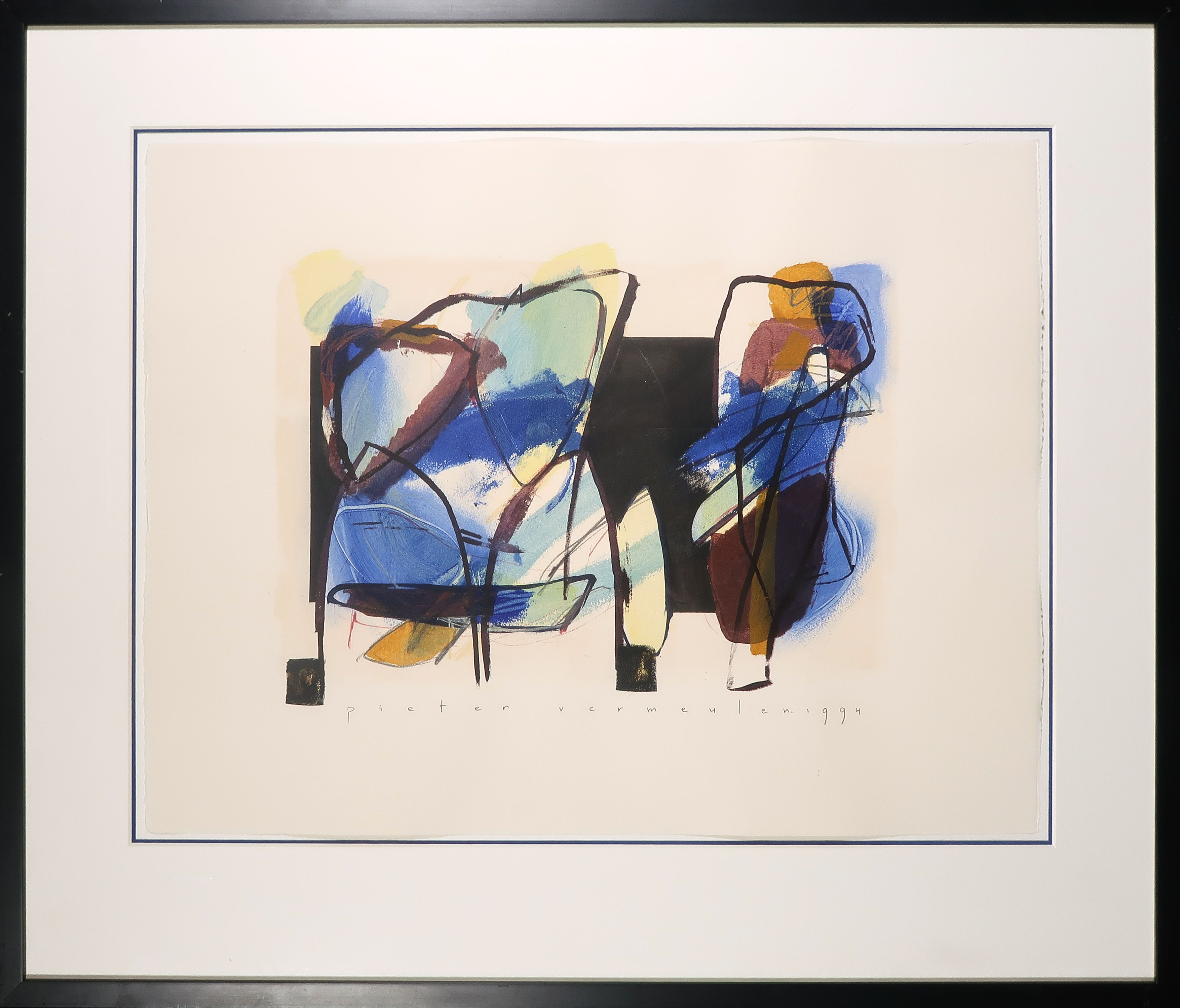 Pieter Vermeulen - Gemengde techniek op papier, Zonder titel - Ingelijst verkocht voor € 1!