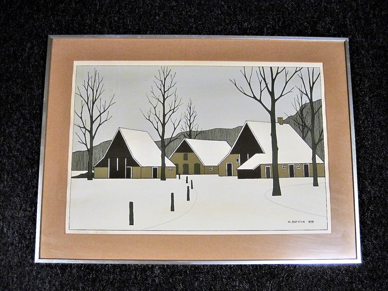 Klaas Bernink - Grote genummerde (190/250) Zeefdruk "Winter in Twente" gesigneerd verkocht voor € 84!