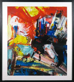 Jan te Wierik - Acryl op papier, Abstracte compositie - Ingelijst verkocht voor € 500!