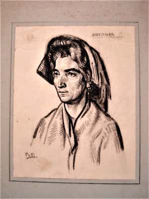 Rudolf Bonnet - Fraai Houtskool op papier Anticolo Corrado 1939 - portret van Antonia gesigneerd verkocht voor € 156!
