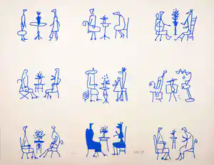 Jan Roede - Litho, Figuren aan tafeltjes verkauft für € 45!