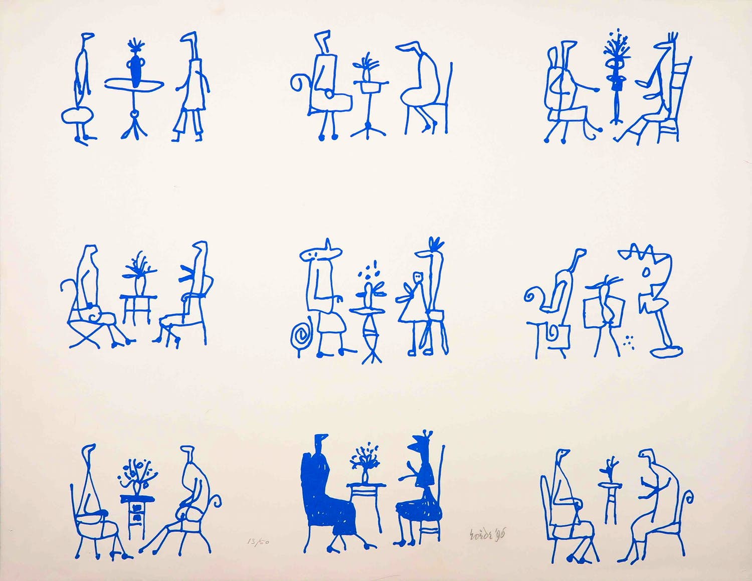 Jan Roede - Litho, Figuren aan tafeltjes kopen? Bied vanaf 50!