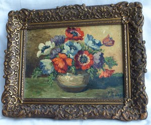 Niet of onleesbaar gesigneerd - Olieverf op doek , Bloemstilleven – gesigneerd & ingelijst - oud kopen? Bied vanaf 1!