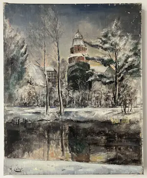 Arnout Colnot - Dorpsgezicht met beek in winter - Olieverf op canvas kopen? Bied vanaf 150!