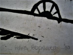 Hans Bernard - Jong gestorven Graficus - ZELDZAAM! - gesig. Linosnede "Haven scheepswerf" 1963 kopen? Bied vanaf 10!