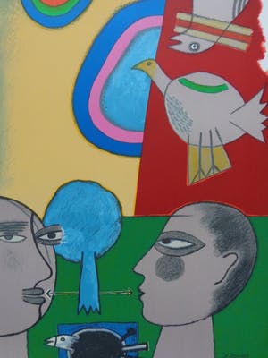 Corneille - HOOFDEN & VOGELS / KLEURLITHO / 70x50cm / SIG / 2001 kopen? Bied vanaf 175!