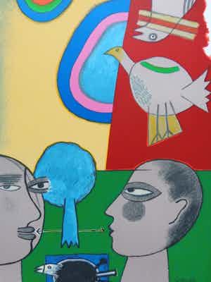 Corneille - HOOFDEN & VOGELS / KLEURLITHO / 70x50cm / SIG / 2001 verkocht voor € 175!