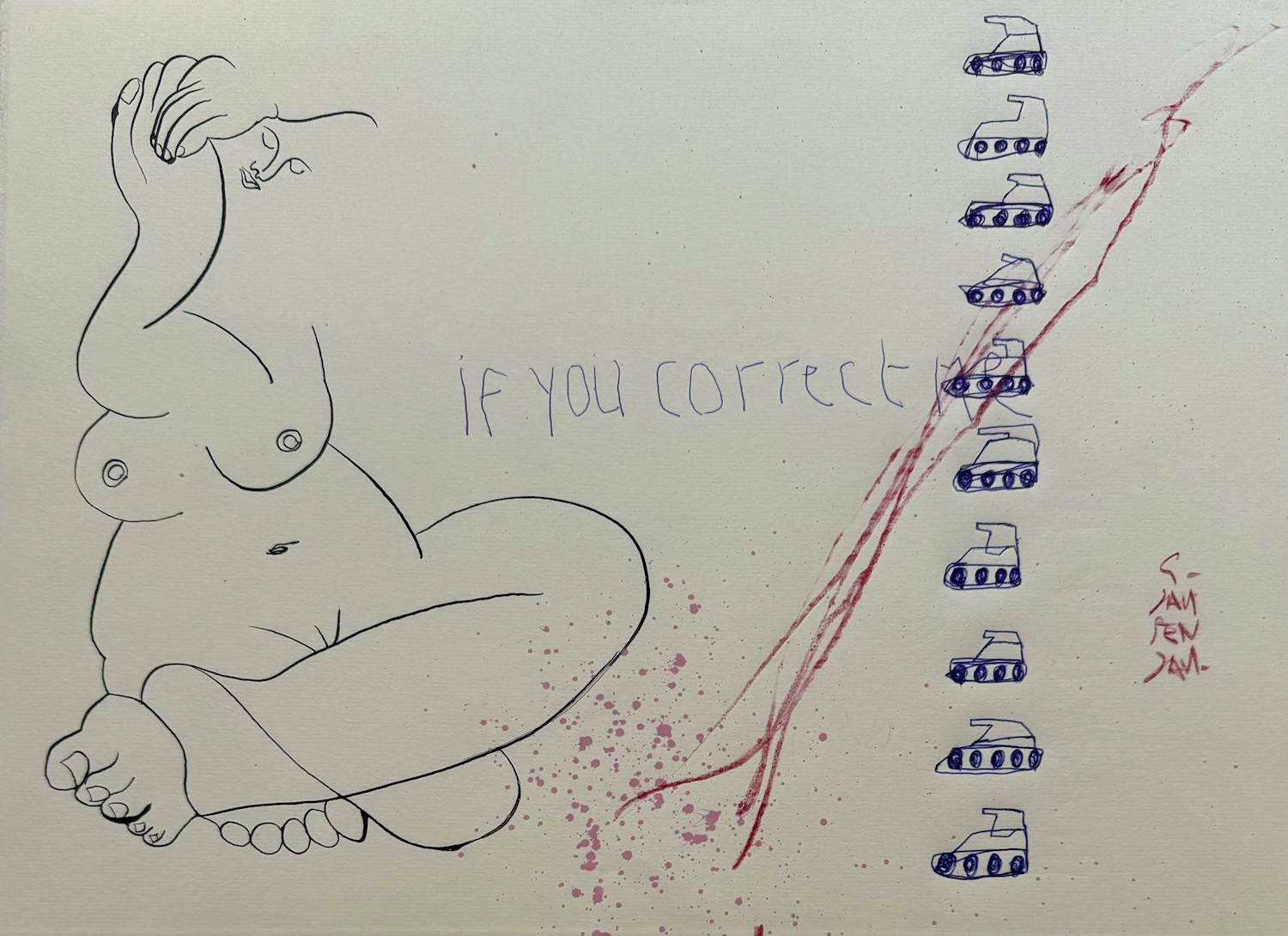 Geert Jan Jansen - gemengde techniek op papier | 'If you correct me verkocht voor € 100!