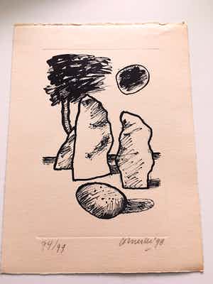 Corneille - Bijzondere litho "Les Menhirs" verkocht voor € 170!
