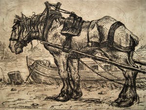 Johan Ponsioen - Grafisch meesterwerkje - droge naald Ets "Werkpaard" gesigneerd kopen? Bied vanaf 20!