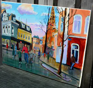 Arie Zuidersma - Acryl op doek: Munnekeholm met Aa-kerk (Groningen) kopen? Bied vanaf 1750!