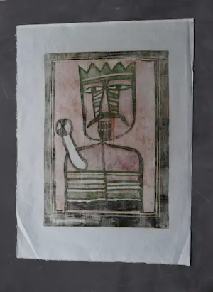 Ferenc Gogos - Grote in 1972 gemaakte kleuren hout/linosnede "Király" potloodgesigneerd kopen? Bied vanaf 48!