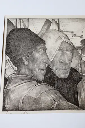 Willem van den Berg - Karakteristieke WvdB lithografie "Urk Vissermannen" potloodgesigneerd kopen? Bied vanaf 43!