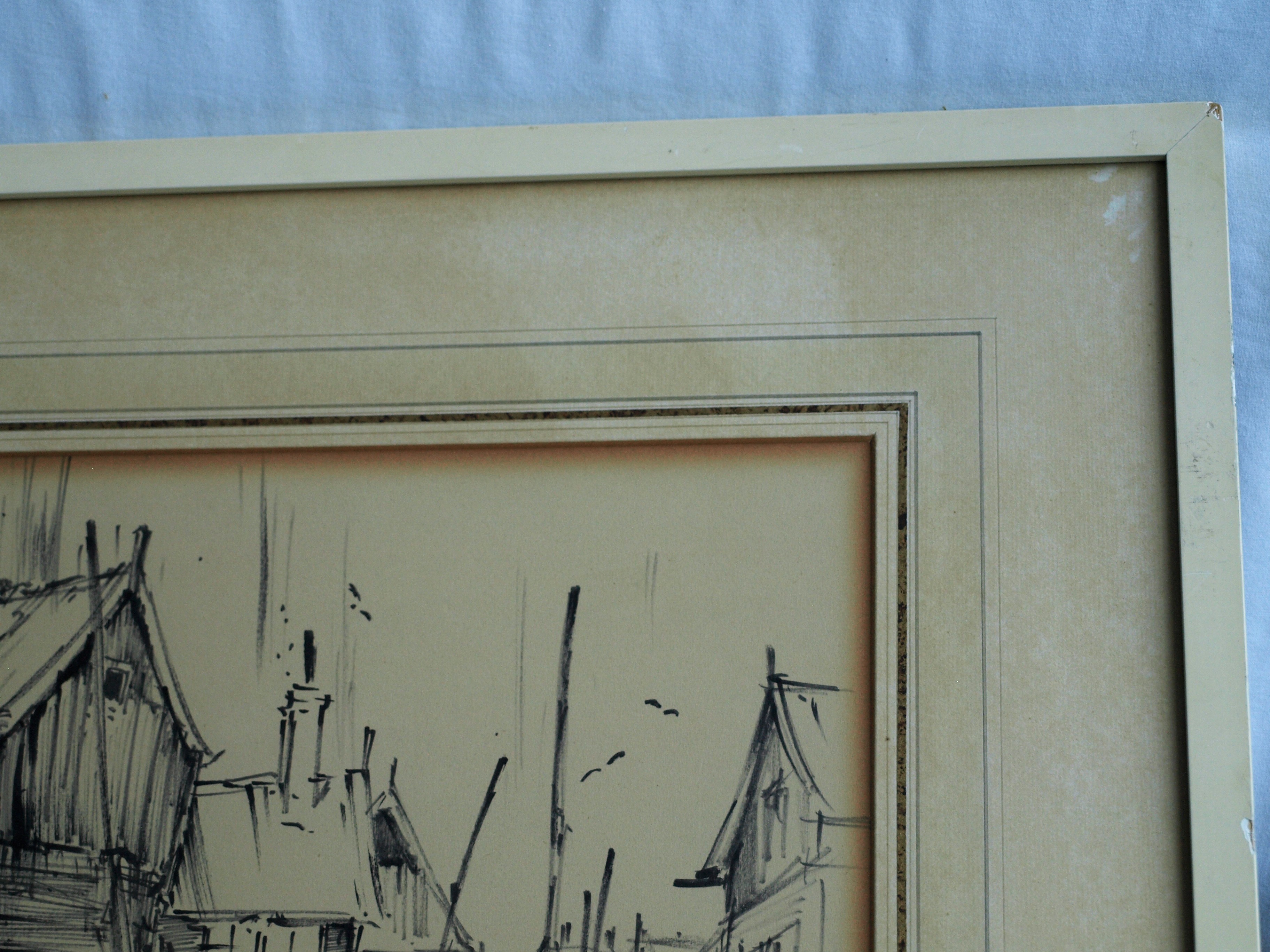 Niet of onleesbaar gesigneerd - Tekening , Dorpje – gesigneerd & ingelijst – ca 1964  kopen? Bied vanaf 1!