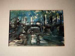 Niet of onleesbaar gesigneerd - Fraai impressionistisch Aquarel "Brug over stadsgracht" gesigneerd kopen? Bied vanaf 10!