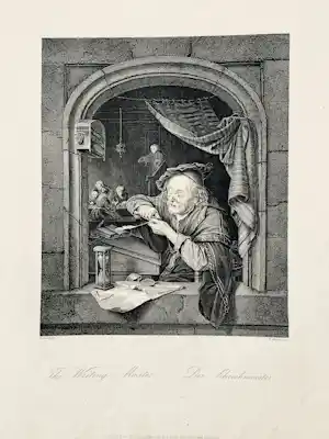Buy Albert Henry Payne - "The Writing Master" after Gerard Dow? Bid from 45!